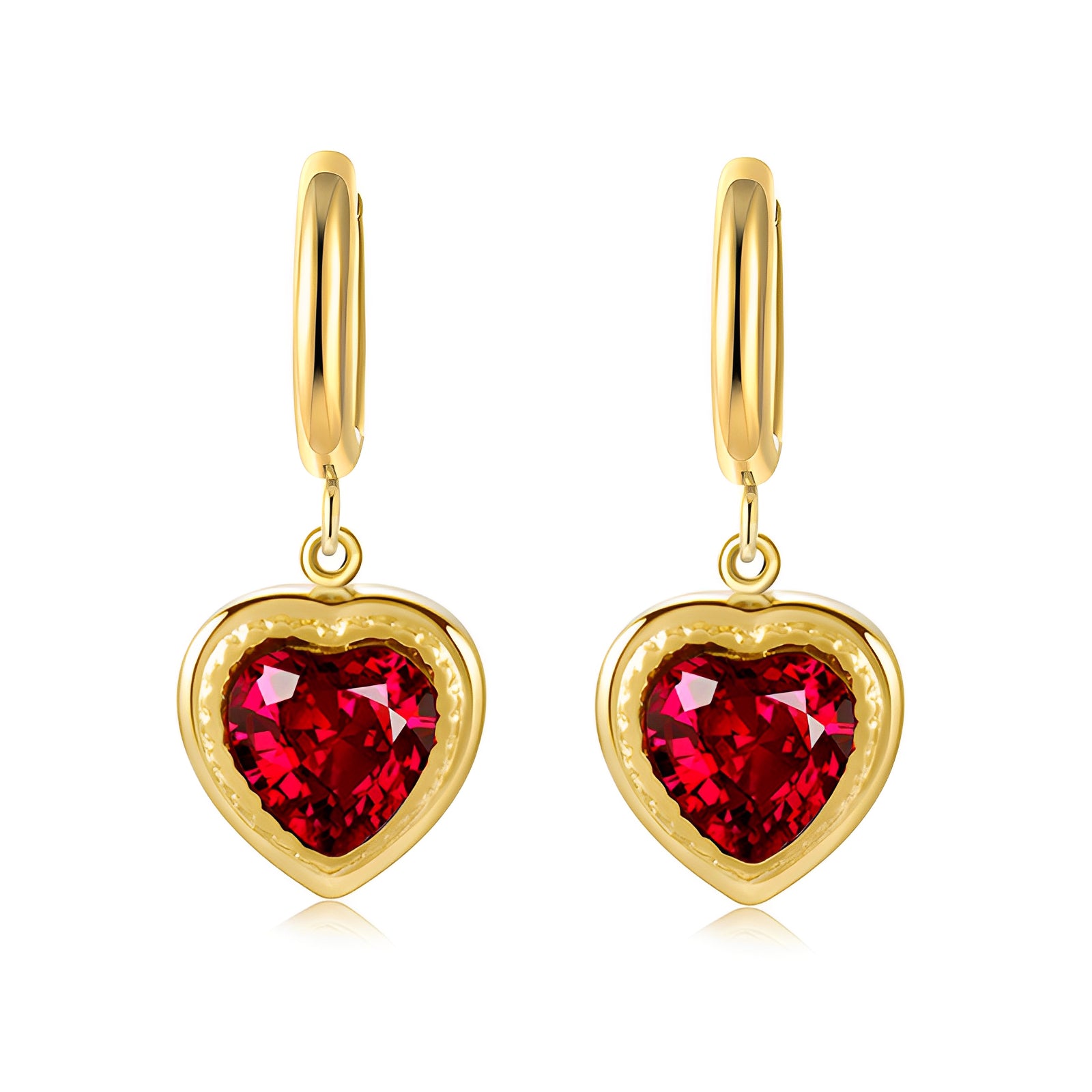 14K Gold Plated Heart Zirconia Pendant Earrings