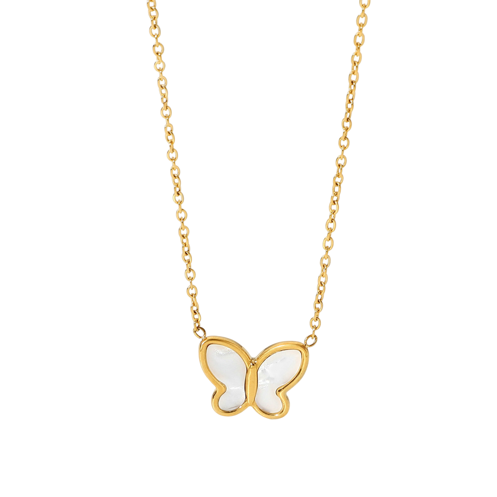 14K Gold Plated White Shell Butterfly Necklace