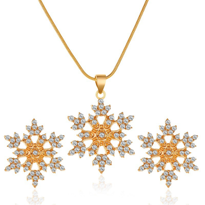 Snowflake minimalist style full diamond necklace earrings