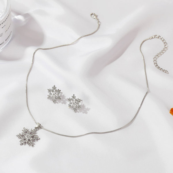 Snowflake minimalist style full diamond necklace earrings