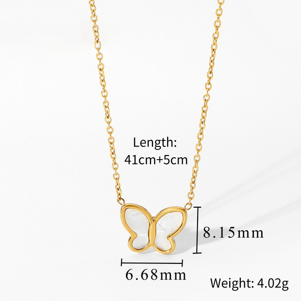 14K Gold Plated White Shell Butterfly Necklace