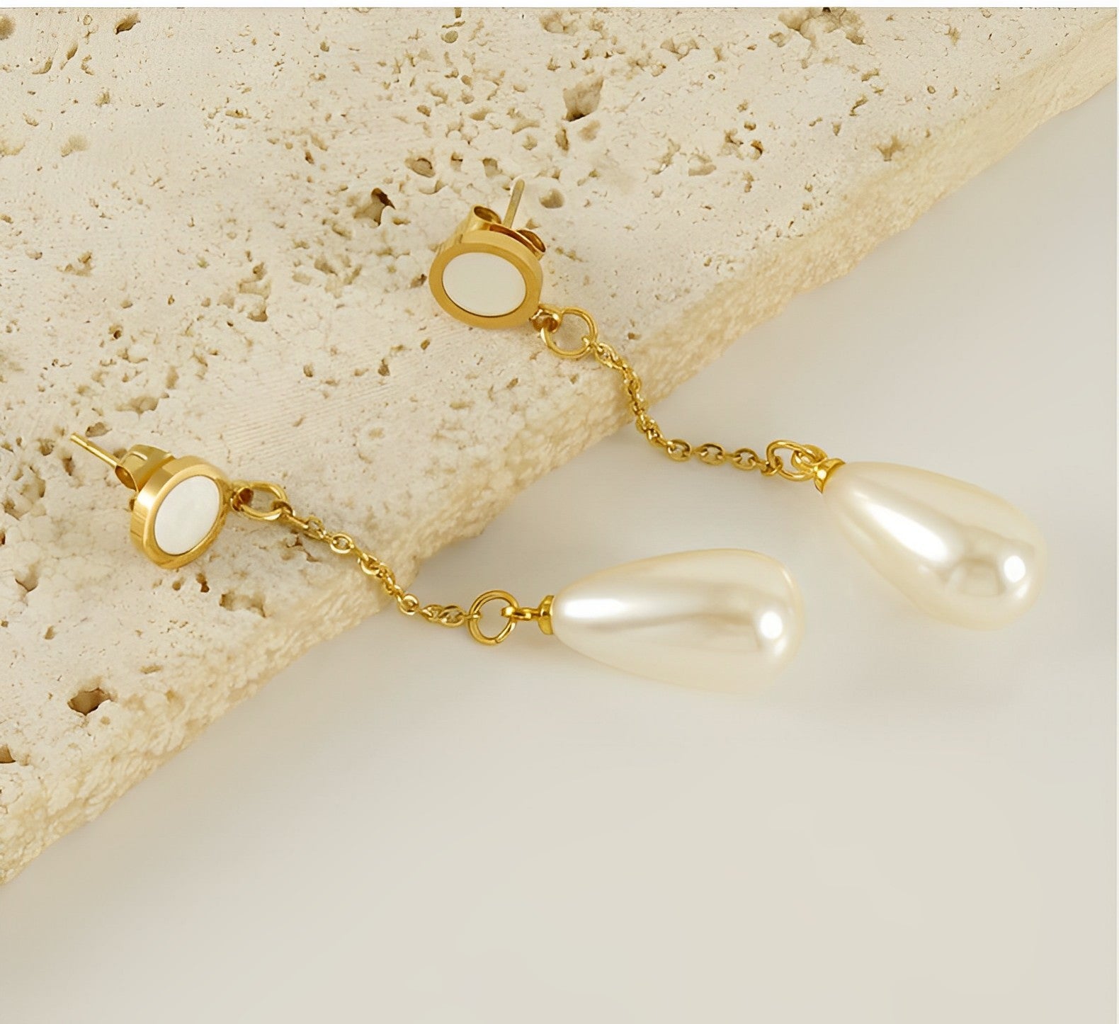 18K Gold Plated Pearl Pendant Earrings