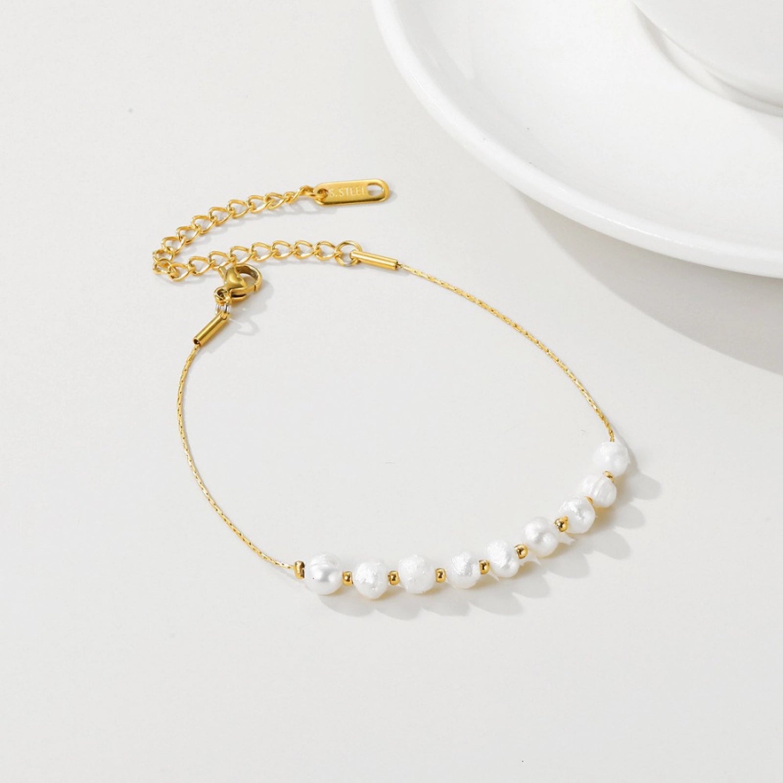 14K Gold Plated Natural Pearl Bracelet