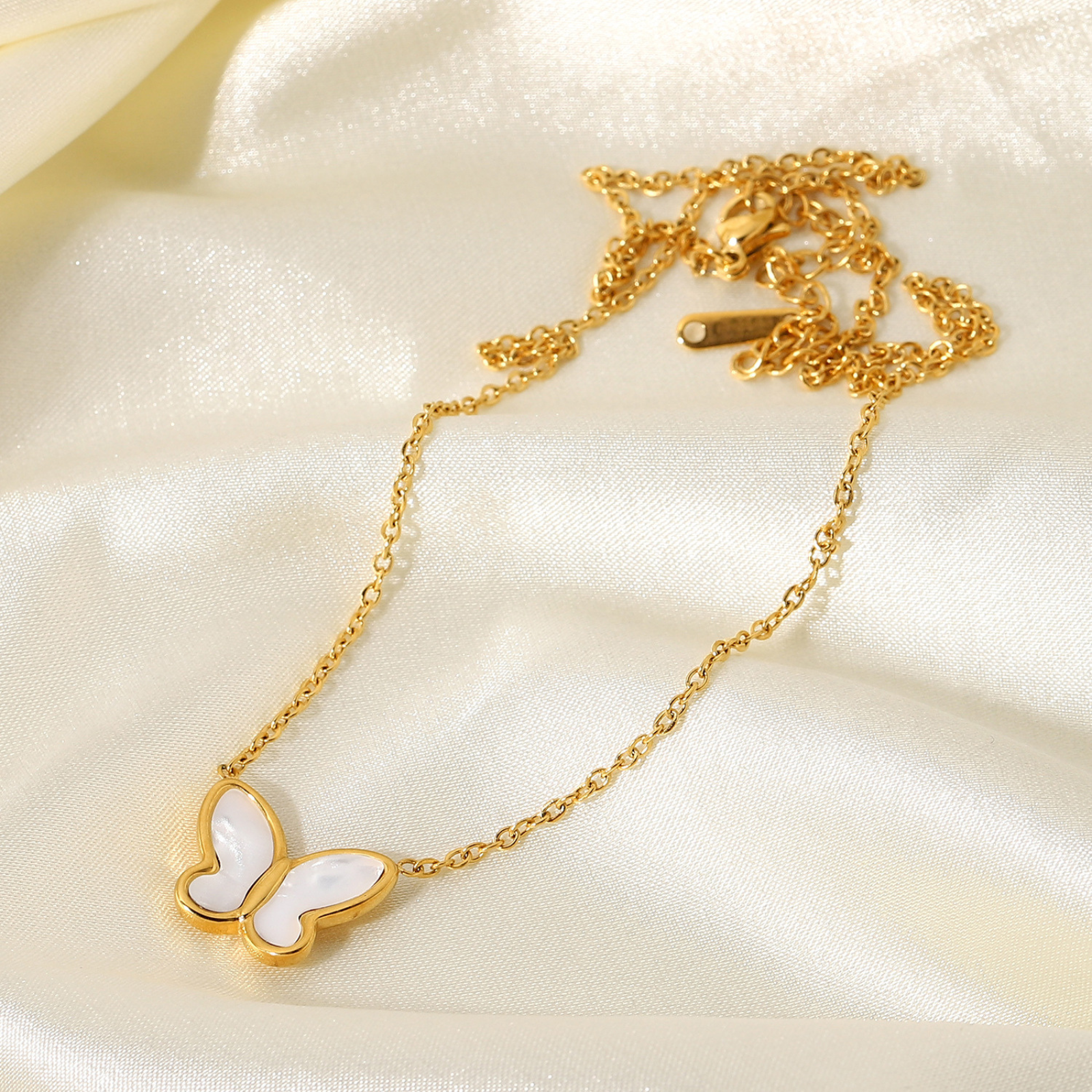 14K Gold Plated White Shell Butterfly Necklace