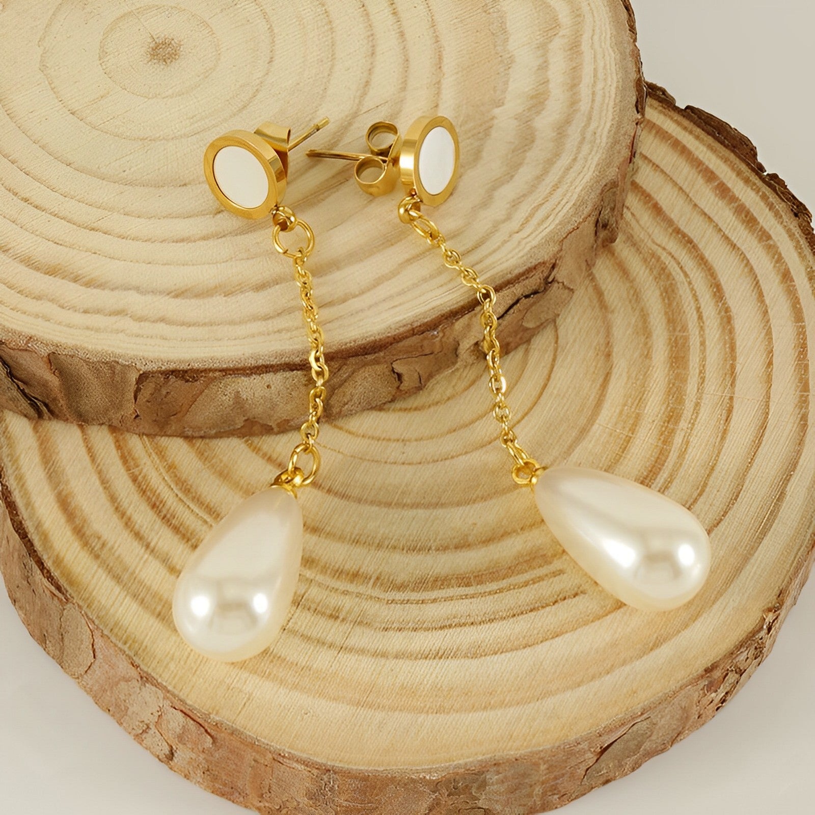 18K Gold Plated Pearl Pendant Earrings