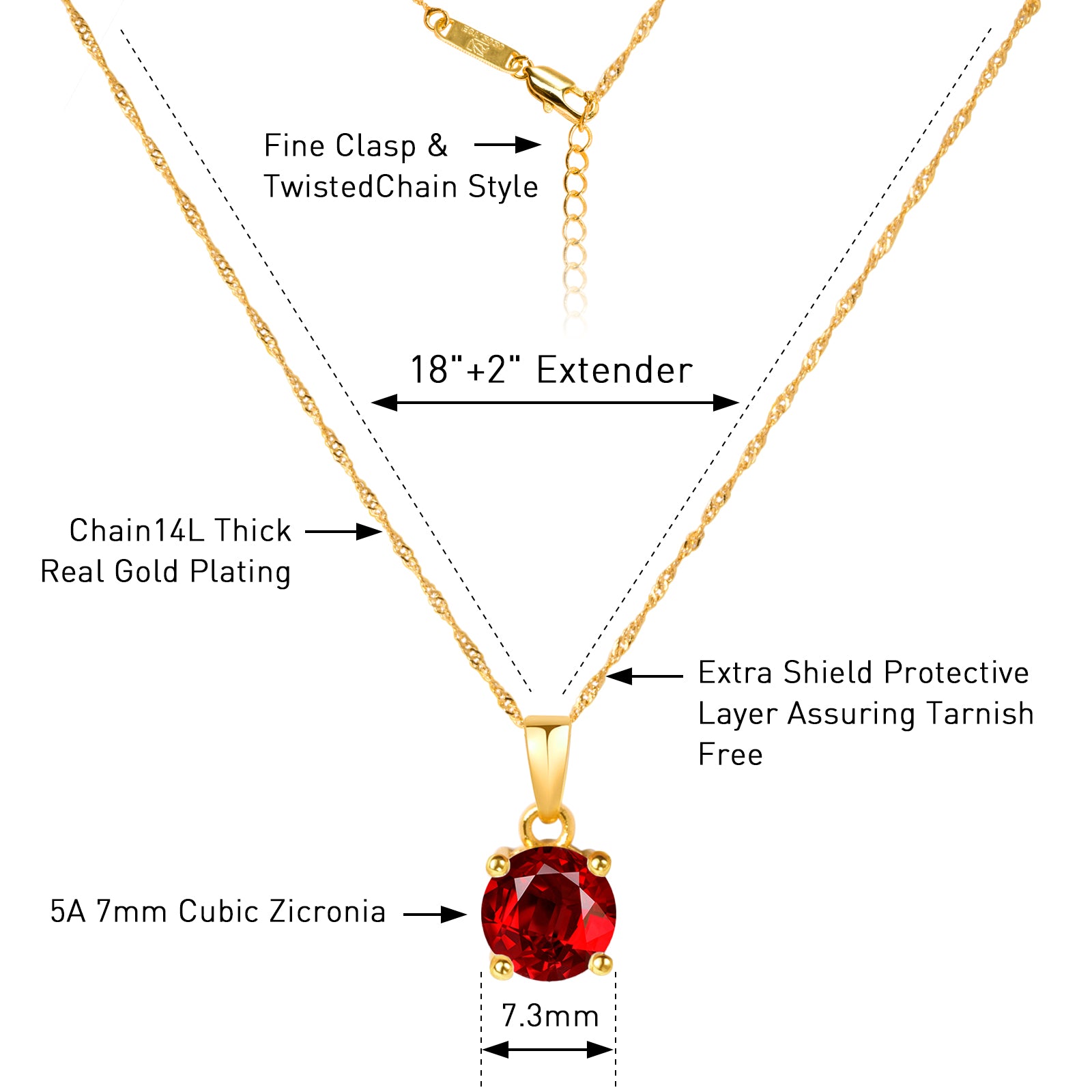 14K Gold Plated CZ Birthstone Necklace